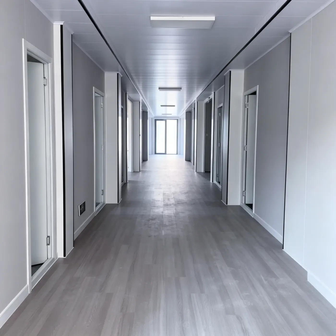 Simple clean modular accommodation interior for technicians with adaptable room planning